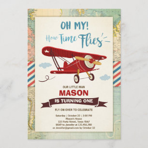 Invitation Le temps d'invitation d'anniversaire d'avion