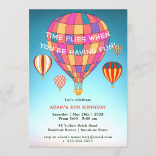Invitation Le temps pilote l'anniversaire des montgolfières  