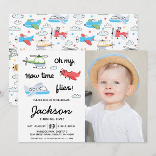 Invitation Le temps vole Avion Hélicoptère Photo Anniversaire