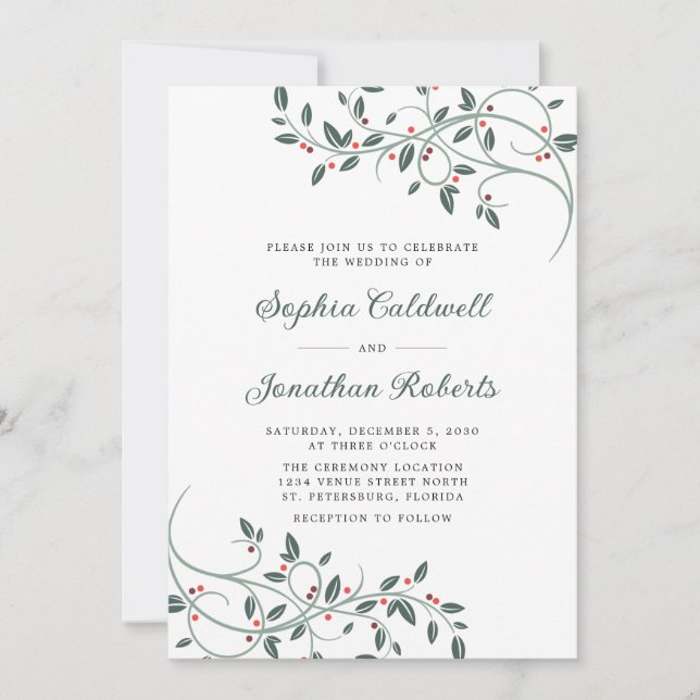 Invitation Le tout en un Mariage délicieux de Noël Botanical (Devant)
