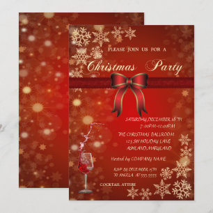 Invitation Le verre rouge élégant, cintrent la fête de Noël