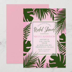 Invitation Le vert tropical rose laisse la Fête de la mariée