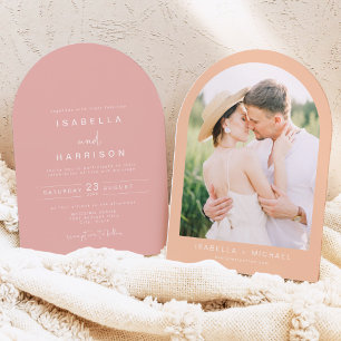 Invitation LEAH Modern Arched Coral rose Mariage photo