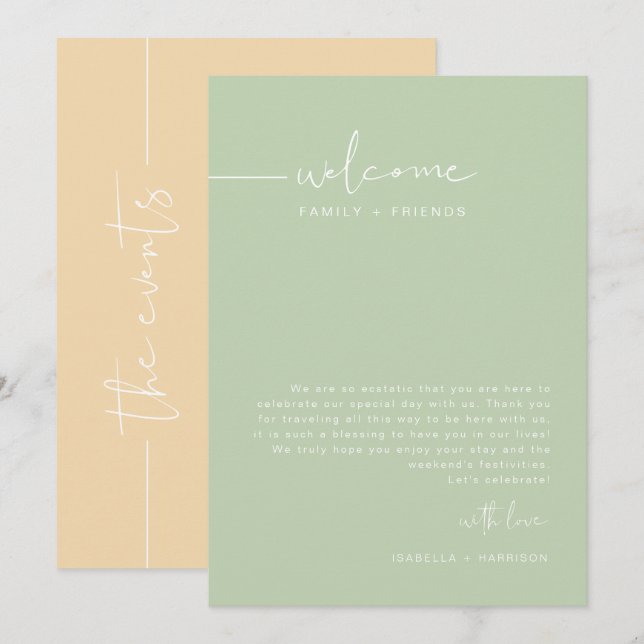 Invitation LEAH Pastel Mariage Week-end Calendrier de bienven (Devant / Derrière)