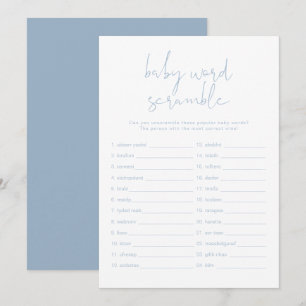 Invitation LEAH Vibrant Pastel Blue Baby Word Scramble Jeu