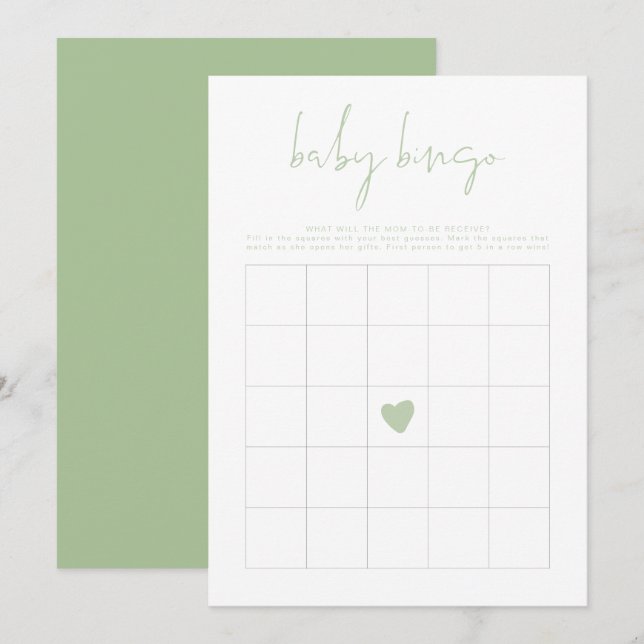 Invitation LEAH Vibrant Pastel Green Baby shower Bingo Jeu (Devant / Derrière)