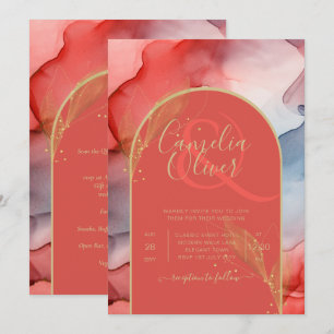 Invitation LeahG Coral Navy Blue Gold INK Wedding INVITE
