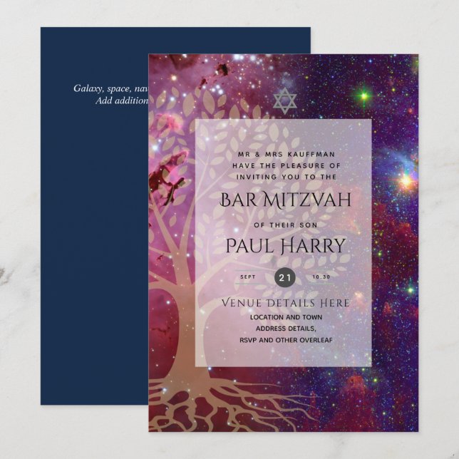 Invitation LeahG Elegant Chic Bar Mitzvah Juif Torah Chic (Devant / Derrière)