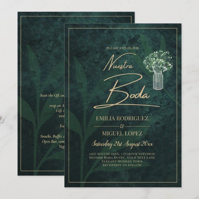 Invitation LeahG Emerald Forest Green Wedding INVITE (Devant / Derrière)