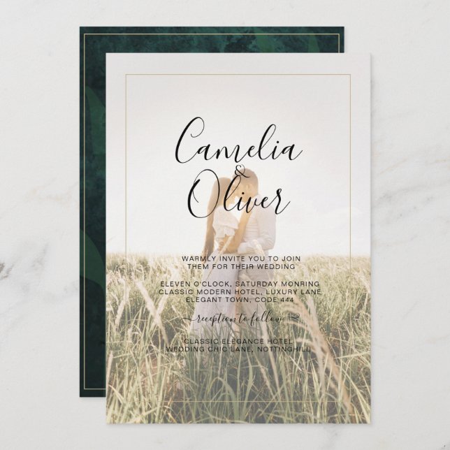 Invitation LeahG Emerald Forest Green Wedding INVITE (Devant / Derrière)