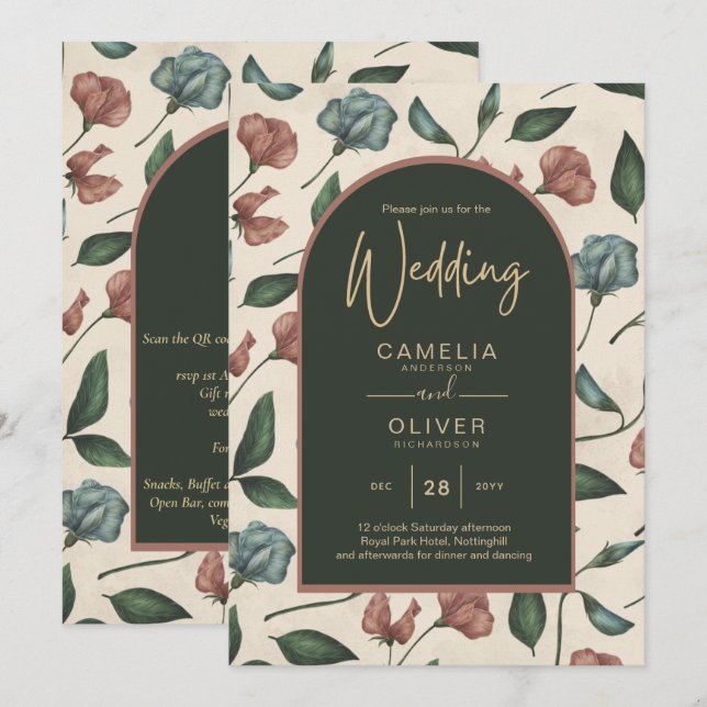 Invitation LeahG Emerald Green Terracotta Gold Mariage de aut (Devant / Derrière)