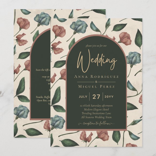 Invitation LeahG Emerald Green Terracotta Gold Mariage de aut (Devant / Derrière)
