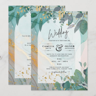 Invitation LeahG encre de seaglass Turquoise or vert Mariage