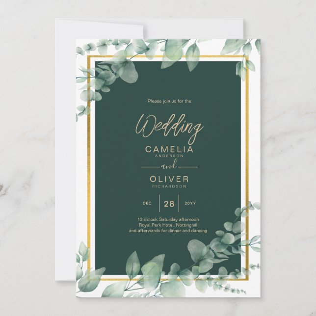Invitation LeahG Eucalyptus Green Gold MARIAGE QR CODE (Devant)