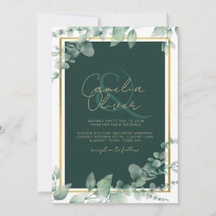 Invitation LeahG Eucalyptus Green Gold MARIAGE QR CODE