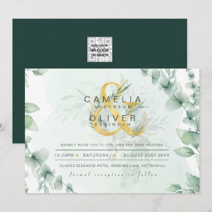 Invitation Leahg Eucalyptus Green Gold Mariage QR CODE IN