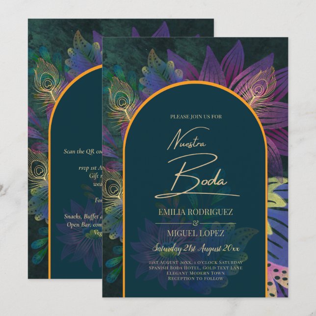 Invitation LeahG Green Purple Gold JEWEL TONES Mariage INVITE (Devant / Derrière)