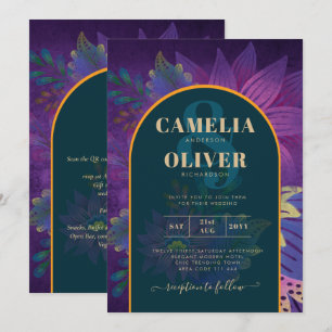 Invitation LeahG Green Purple Gold JEWEL TONES Mariage INVITE
