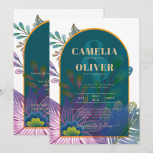 Invitation LeahG Green Purple Gold JEWEL TONES Mariage INVITE