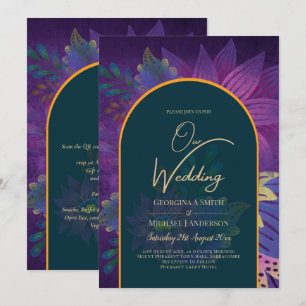 Invitation LeahG Green Purple Gold JEWEL TONES Mariage INVITE