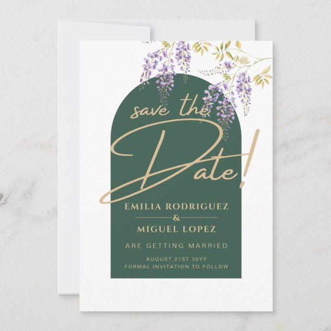 Invitation LeahG Green Purple Gold WISTERIA Wedding INVITE (Devant)