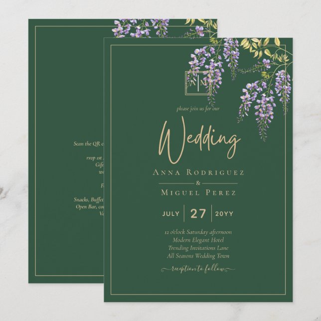 Invitation LeahG Green Purple WISTERIA Wedding INVITE (Devant / Derrière)