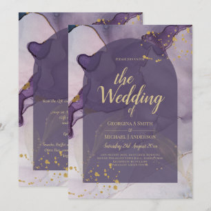 Invitation LeahG Ink Ombre violet Lavender Mariage or