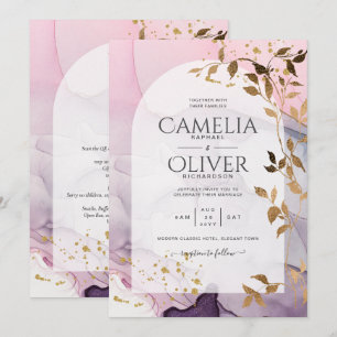 Invitation LeahG Ink Ombre violet rose rose Mariage or