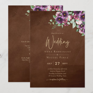 Invitation LeahG Marron Baie Prune Pourpre Mariage Automne Hi
