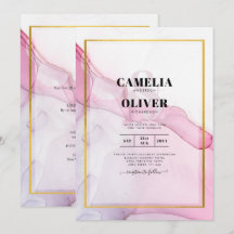 LeahG PINK Purple Encre Mariage Abstrait INVITE