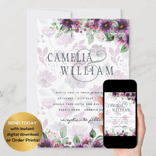 Invitation LeahG Plum Purple Berry Mariage Floral Automne Hiv