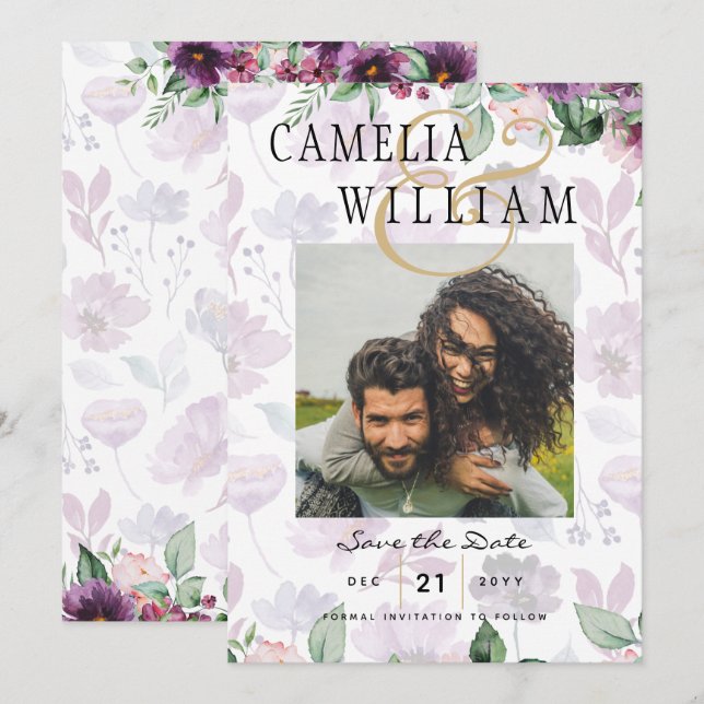 Invitation LeahG Prune Pourpre Baie Floral Mariage Automne Hi (Devant / Derrière)