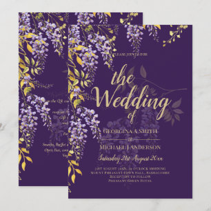 Invitation LeahG Purple Gold WISTERIA Floral Wedal INVITE