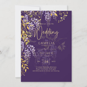Invitation LeahG Purple Gold WISTERIA Floral Wedal INVITE