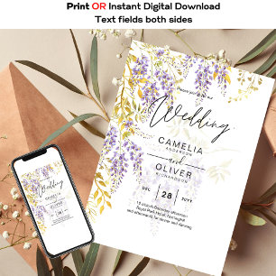 Invitation LeahG Purple Gold WISTERIA Floral Wedal INVITE