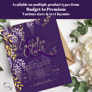 Invitation LeahG Purple Gold WISTERIA Floral Wedal INVITE
