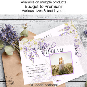 Invitation LeahG Purple Wisteria Mariage Floral moderne