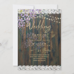 Invitation LeahG Purple WISTERIA Rustic Lace Mariage