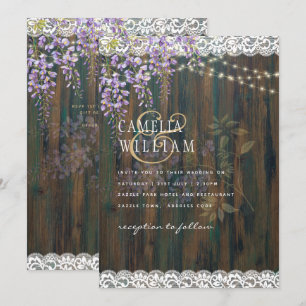 Invitation LeahG Purple WISTERIA Rustic Lace Mariage