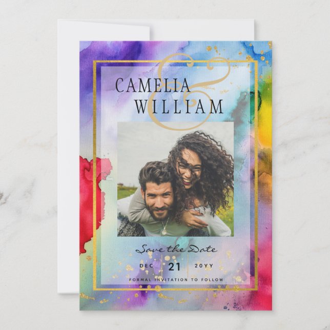Invitation LeahG Rainbow Pride Mariage d'encre PHOTO  Date de (Devant)
