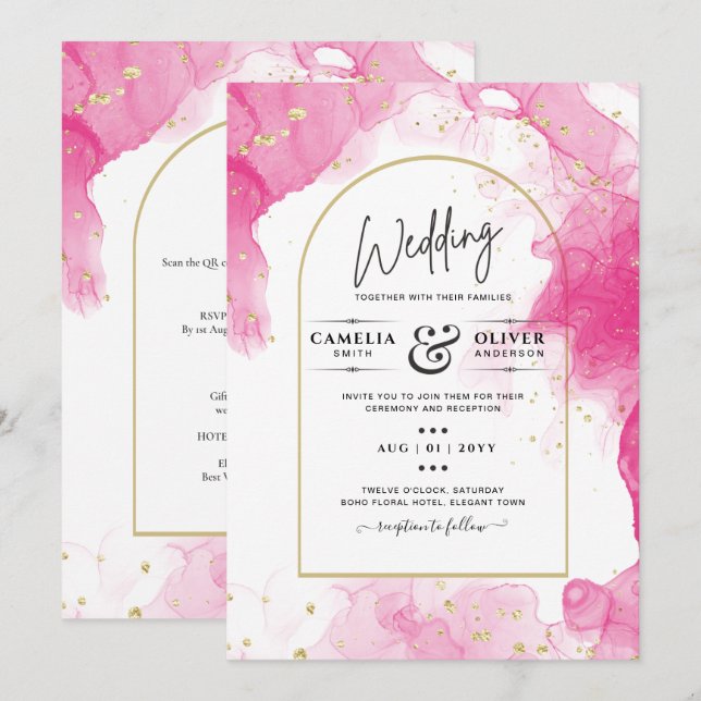 Invitation LeahG ROSE OR ENCRE Mariage Abstrait INVITE (Devant / Derrière)