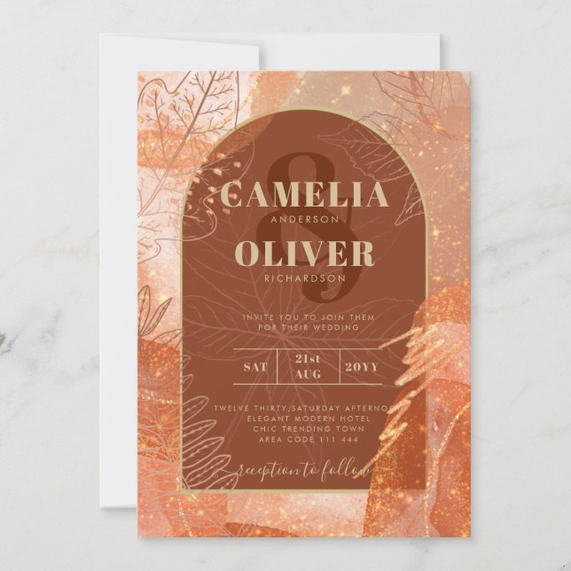 Invitation LeahG Terracotta Gold Automne Mariage de automne I (Devant)