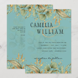 Invitation LeahG Verdure Verre Mer Turquoise Gold Mariage Inv