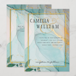 Invitation LeahG Verre de mer Turquoise Gold INK Mariage INVI