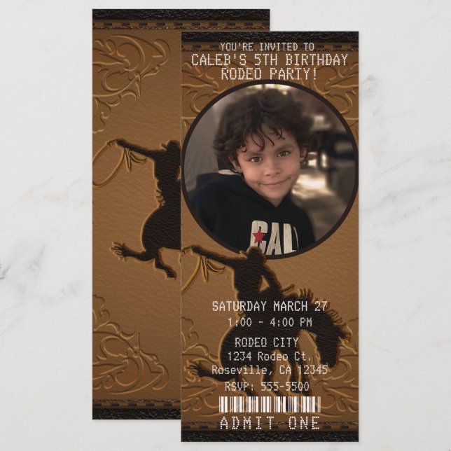Invitation Leather Western Wild West Cowboy Photo Anniversair (Devant / Derrière)
