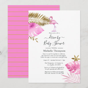 Invitation Lecteur de Flamant rose rose et or par douche