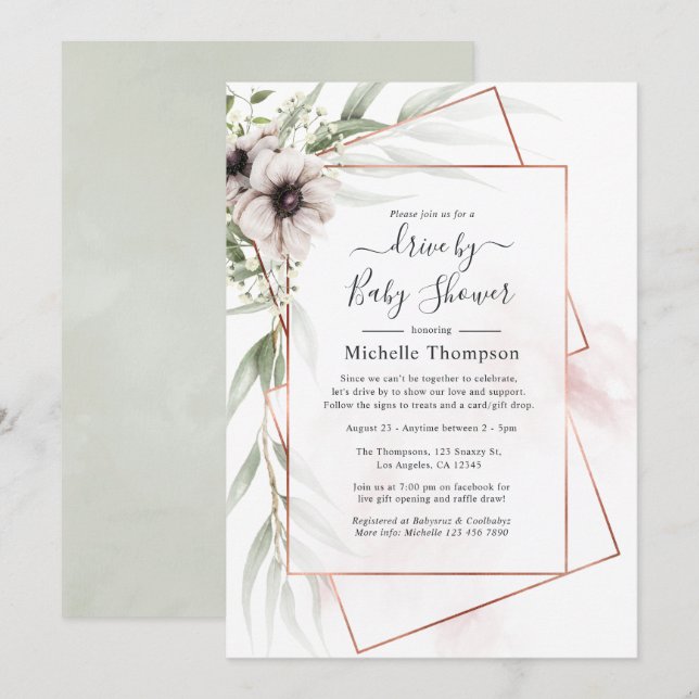 Invitation Lecteur Géométrique Floral Eucalyptus Par Douche (Devant / Derrière)