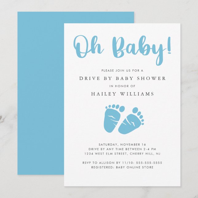 Invitation Lecteur par Baby shower | Oh Baby Boy Blue Baby Fe (Devant / Derrière)