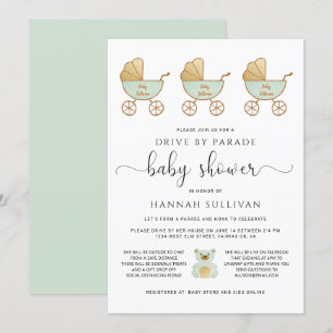 Invitation Lecteur par Baby shower   Retro Carriage Green Gol