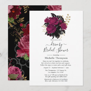 Invitation Lecteur virtuel Marsala et Gold Floral par douche